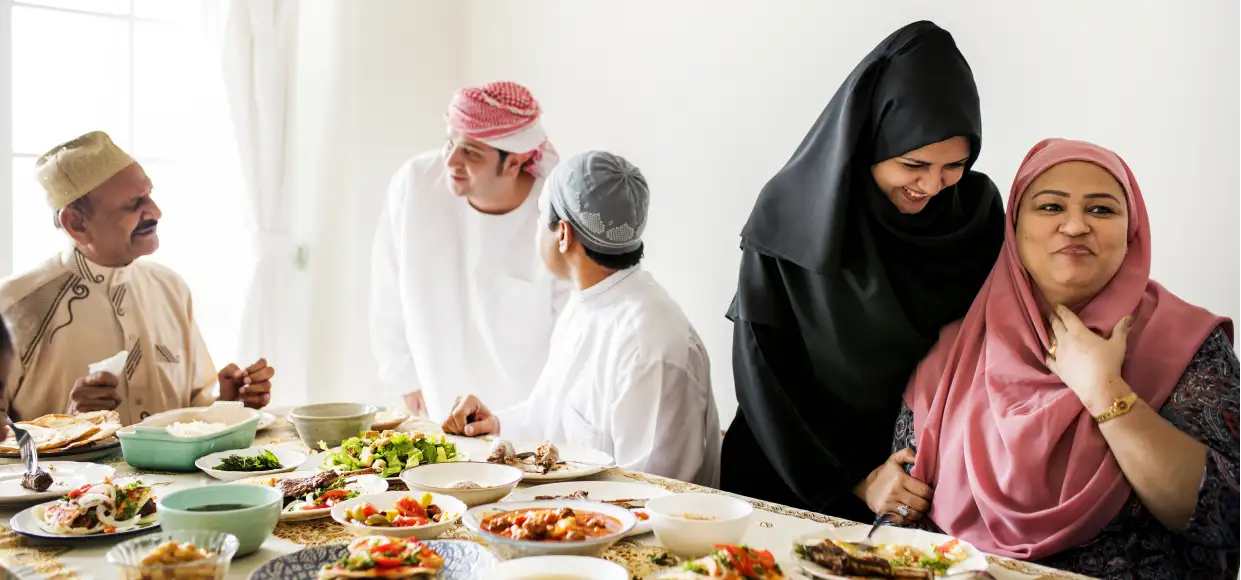 a family eating halal food