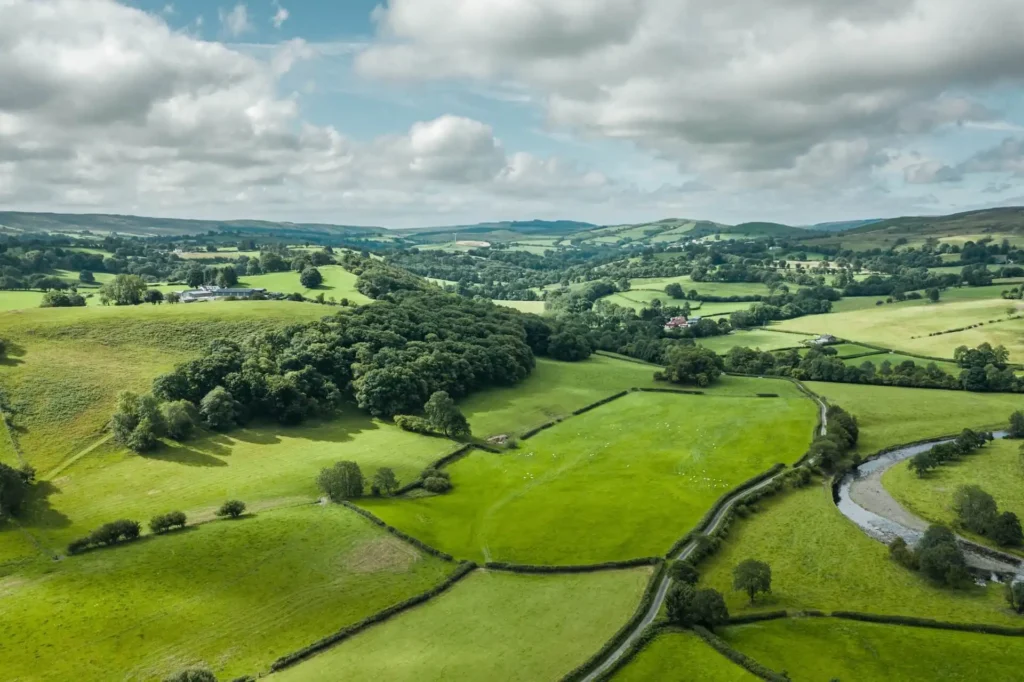 aerial photo of Britain fields